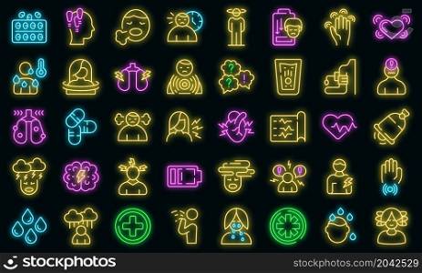 Panic attack icons set outline vector. Panic anxiety. Attack symptoms. Panic attack icons set vector neon