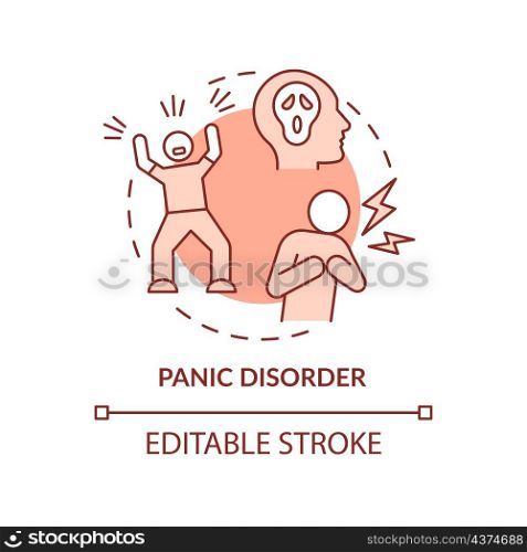 Panic disorder terracotta concept icon. Anxiety attacks definition. Wellbeing abstract idea thin line illustration. Isolated outline drawing. Editable stroke. Roboto-Medium, Myriad Pro-Bold fonts used. Panic disorder terracotta concept icon