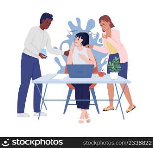 Panic episode at workplace semi flat color vector characters. Posing figures. Full body people on white. Reassuring colleagues simple cartoon style illustration for web graphic design and animation. Panic episode at workplace semi flat color vector characters