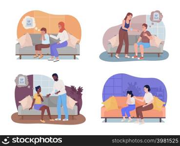 Panic episode, depression 2D vector isolated illustration. Mental disorder flat characters on cartoon background. Panic attack colourful scene for mobile, website, presentation. Bebas Neue font used. Panic episode, depression 2D vector isolated illustration