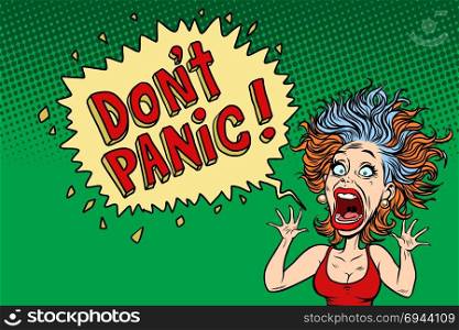 panic funny woman. Comic book cartoon pop art illustration retro drawing. panic funny woman