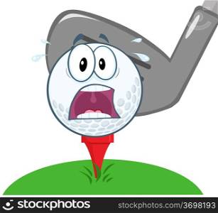 Panic Golf Ball Over Tee Going To Be Hit By Golf Club