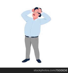 Panicking businessman flat color vector detailed character. Shocked office worker holding on head isolated cartoon illustration for web graphic design and animation. Panic attack, stress at work. Panicking businessman flat color vector detailed character