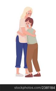 Panicking mother and son semi flat color vector characters. Standing figures. Full body people on white. Crying, terrified family simple cartoon style illustration for web graphic design and animation. Panicking mother and son semi flat color vector characters