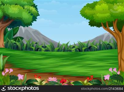 Panoramic beautiful park landscape with mountain background