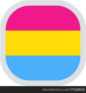 Pansexuality pride flag, rounded square shape icon on white background, vector illustration. rounded square with flag pride lgbt
