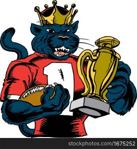 Panther Mascot Holding Trophy Vector Illustration