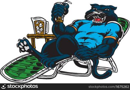 Panther Mascot Lounging Vector Illustration