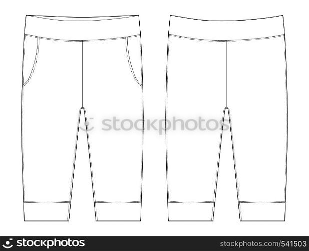 Pants flat illustration. Trousers sketch baby clothes. Vector illustration of a kids fashion. Back side view of pants. Pants flat illustration. Trousers sketch baby clothes. Vector illustration of a kids fashion.
