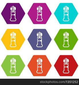 Pants zip icons 9 set coloful isolated on white for web. Pants zip icons set 9 vector