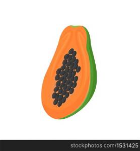 Papaya cartoon vector illustration. Half part of juicy fruit flat color object. Healthy vegetarian food. Wholesome nutrition. Dietary sources of vitamins and antioxidants isolated on white background . ZIP file contains: EPS, JPG. If you are interested in custom design or want to make some adjustments to purchase the product, don&rsquo;t hesitate to contact us! bsd@bsdartfactory.com. Papaya cartoon vector illustration