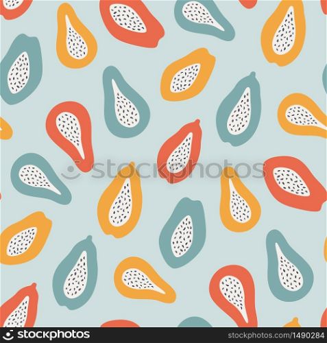 Papaya fruits. Hand drawn abstract seamless pattern. Vector illustration. Papaya fruits. Hand drawn abstract seamless pattern. Vector