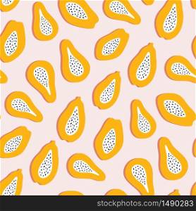 Papaya fruits. Seamless pattern for fabric, wrapping or wallpaper. Vector illustration on pink background. Papaya fruits. Seamless pattern for fabric, wrapping or wallpaper. Vector illustration