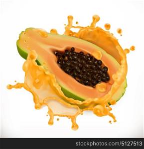 Papaya juice. Fresh fruit, 3d vector icon