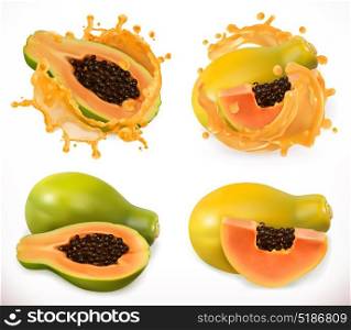 Papaya juice. Fresh fruit, 3d vector icon set