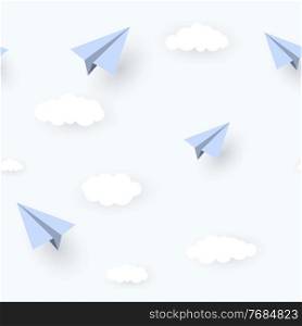 Paper Airplane and Clouds Seamless Pattern Background Vector Illustration EPS10. Paper Airplane and Clouds Seamless Pattern Background Vector Illustration