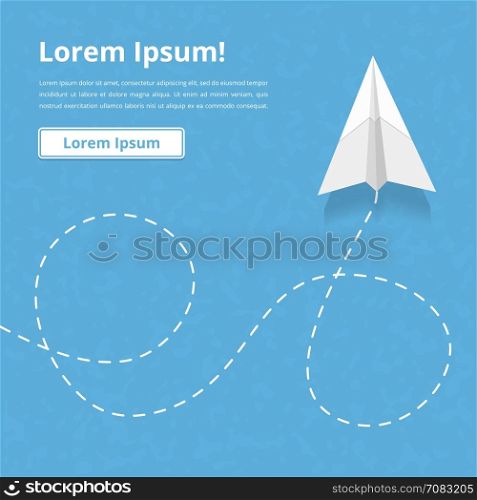 Paper Airplane. Flying paper airplane with dashed line, vector eps10 illustration
