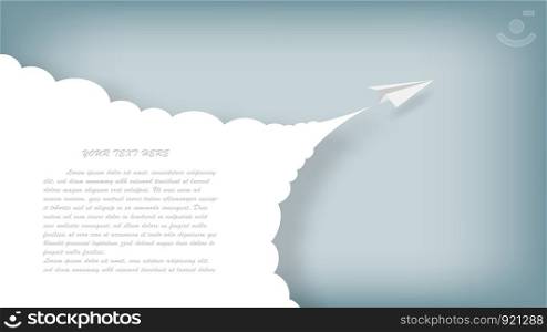 Paper airplanes flying on blue sky.Paper art style of business success and leadership creative concept idea.Vector illustration