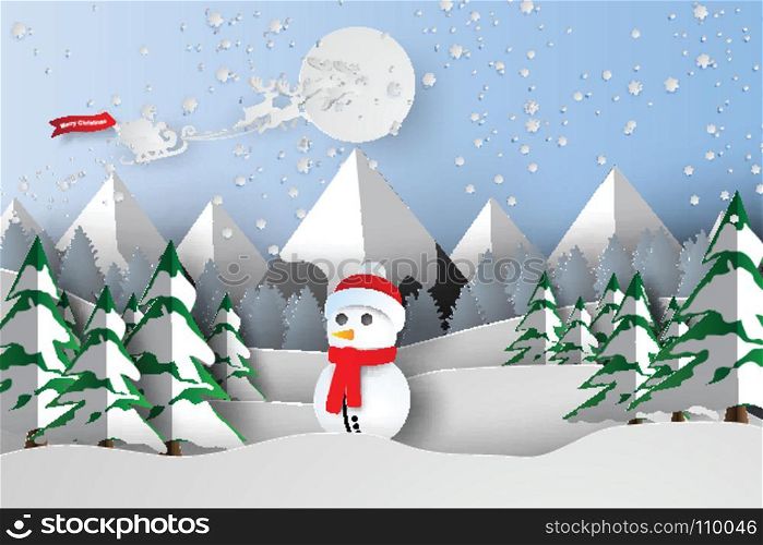 Paper art and craft of Merry Christmas with snowman concept,heart,snow ,landscape,vector