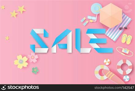 Paper art and craft of sale background vector