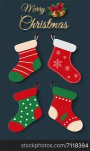 Paper art, Craft style of Set of Christmas socks, Merry Christmas and Happy New Year