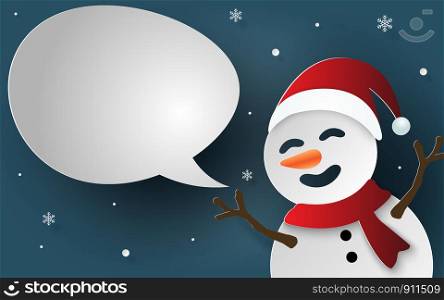 Paper art, Craft style of Snowman with bubble speech for say something, Craft style, Merry Christmas and Happy New Year