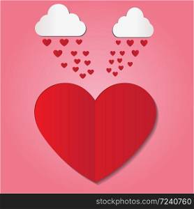 paper art heart rain falls on red heart,Vector illustration