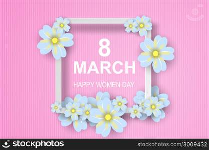 Paper art of 8 March. Happy Women&rsquo;s Day,Greeting card,flower.vector illustration