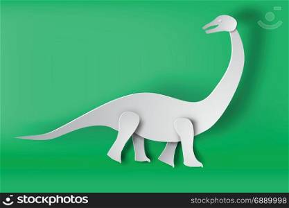 paper art of Apatosaurus dinosour on green background vector