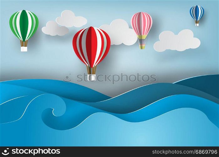 paper art of ballon on sea view,vector,summer