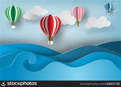 paper art of ballon on sea view,vector,summer