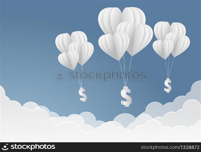 paper art of balloon with dollar sign on business and management concept and idea vector