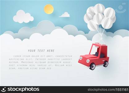 Paper art of car hanging with balloon, finance and asset management concept, vector art and illustration.