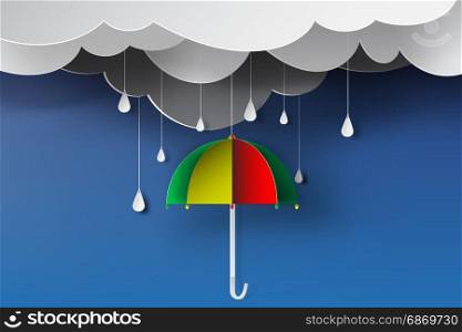 paper art of colorful umbrella with rainy season,blue sky,vector