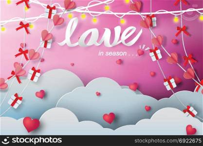 Paper art of decorative cloudscape with heart ,vector