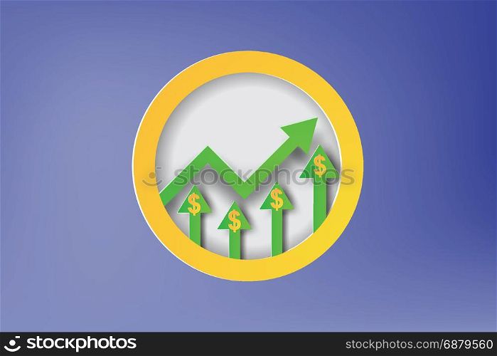 Paper art of Dollar sign Price Increase Graph Icon.Business concept idea.vector illustration