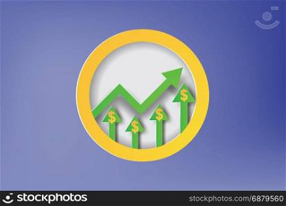 Paper art of Dollar sign Price Increase Graph Icon.Business concept idea.vector illustration