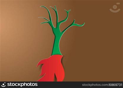 paper art of green tree and fire,eco,Environment concept,vector