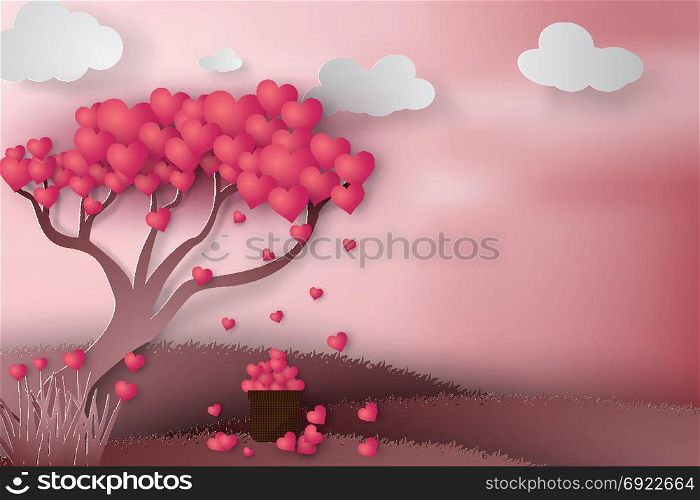 Paper art of Happy Valentine day with tree heart concept.vector.illustration