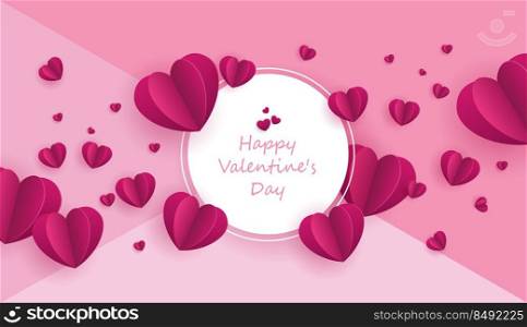Paper art of love and valentine day with paper heart on the blue sky. can be used for Wallpaper, invitation, posters, banners. Vector design.