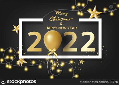Paper art of Merry Christmas background. Merry Christmas and happy new year 2022 with black tone color background Design for greeting cards, invitations, posters, brochures, banners, calendars,gift