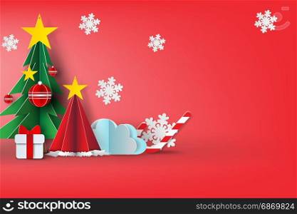 Paper art of Merry christmas sky background.vector,red,sweet,illustration design