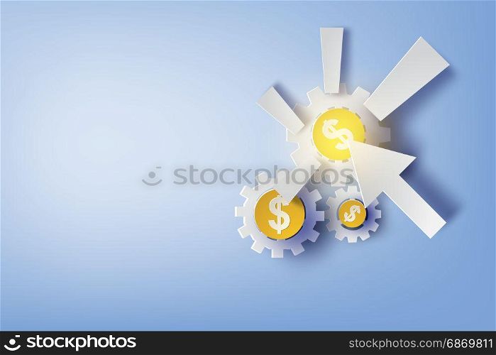 Paper art of pay per click with design business concepts,gears,vector