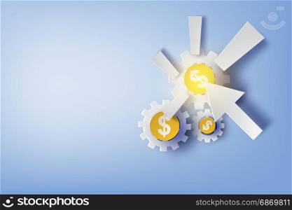 Paper art of pay per click with design business concepts,gears,vector