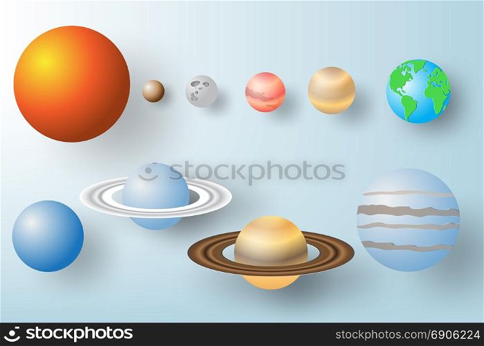 Paper art of Planet with Solar system background vector illustration