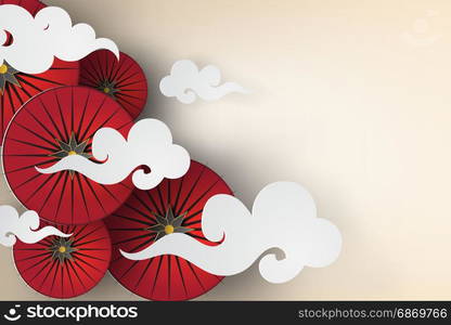 paper art of red umbrella with japan style,vector