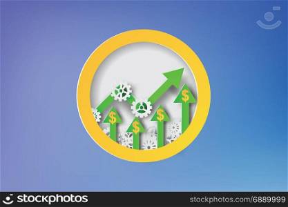 Paper art of strategy with design business concepts,gears,dollar sign,arrow,vector