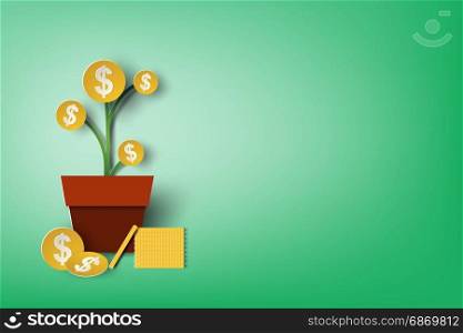 Paper art of strategy with design business concepts,tree,dollar sign,vector