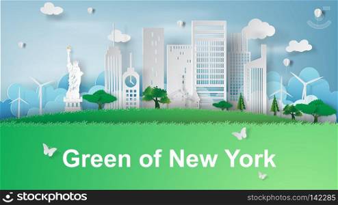 paper art of Travel of world famous landmarks of New York City, America,vector