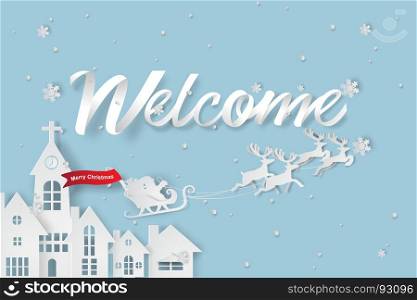 Paper art of welcome to christmas day background,vector,illustration